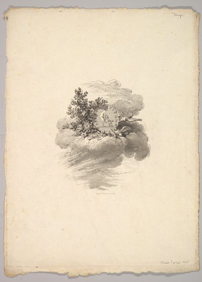 Winieta z monetą na chmurze z różami po lewej i gołębiami poniżej i po prawej..., 1778-80. autorstwa Augustin de Saint Aubin