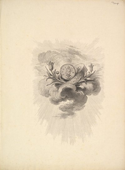 Winieta z medalem przedstawiającym Harpokrata i kwiaty lotosu, tom I, strona 12, z D..., 1778-80. autorstwa Augustin de Saint Aubin