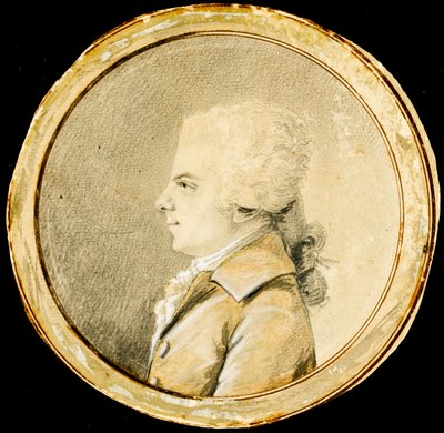 Wolfgang Amadeusz Mozart - Augustyn de Saint-Aubin (1736-1807). Sangwina, czarna kreda i biały kolor na papierze, ok. 1778. Wymiar : D 13,8 cm. Prywatna kolekcja autorstwa Augustin de Saint Aubin