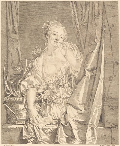 Pocałunek wysłany autorstwa Augustin de Saint Aubin after Jean Baptiste Greuze