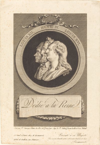 Ludwik XVI, Henryk IV i Ludwik XII autorstwa Augustin de Saint Aubin after Piat Joseph Sauvage