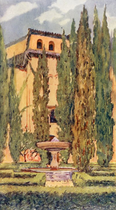 Dwór Lindaraxa, Alhambra (kolorowa litografia) autorstwa Augustine Fitzgerald