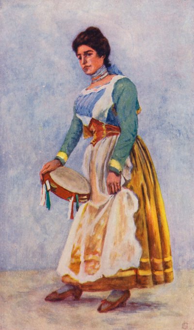 Tancerka Tarantelli w Sorrento (kolorowa litografia) autorstwa Augustine Fitzgerald