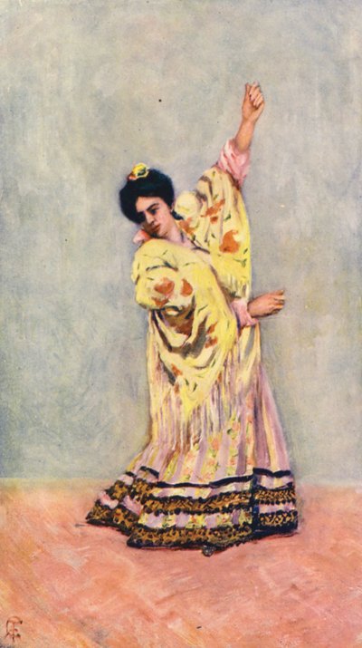 Hiszpański cygan tańczący tangę (kolorowa litografia) autorstwa Augustine Fitzgerald