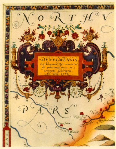 „Kartusz A. Rythera na mapie Durham Saxtona, 1576”, 1944 r. autorstwa Augustine Ryther