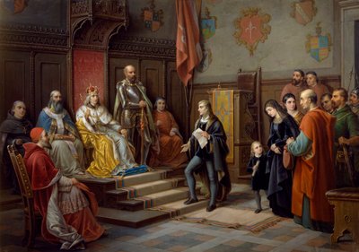 Fryderyk III, naciskany do marszu przeciwko Turkom przez triestowego poetę Raffaele Zovenzoniego, obraz Augusto Tominz (1818-1883) autorstwa Augusto Tominz