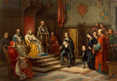 Fryderyk III, naciskany do marszu przeciwko Turkom przez triestowego poetę Raffaele Zovenzoniego, Augusto Tominz (1818-1883) autorstwa Augusto Tominz