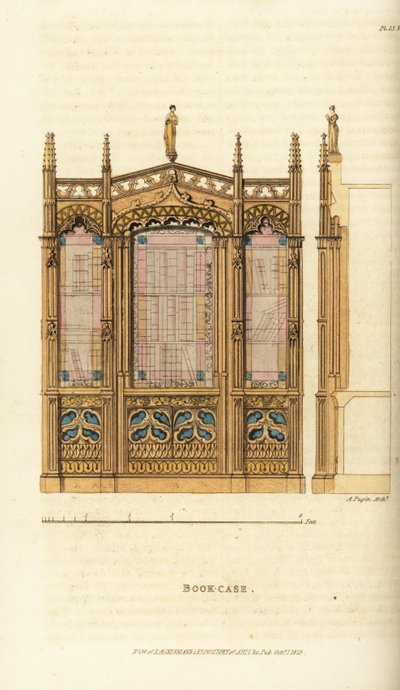 Gotycka biblioteczka autorstwa Augustus Charles (after) Pugin