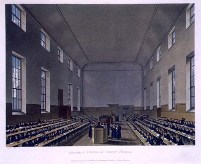 Gimnazjum Kościoła Chrystusowego, z „Historii Szpitala Chrystusowego”, część „Historii Kolegiów”, rycina Joseph Constantine Stadler (fl.1780-1812) wyd. przez R. Ackermanna autorstwa Augustus Charles (after) Pugin