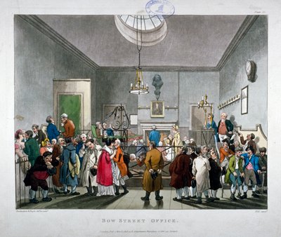 Sąd policyjny przy Bow Street, Westminster, Londyn, 1808 autorstwa Augustus Charles Pugin, Thomas Rowlandson
