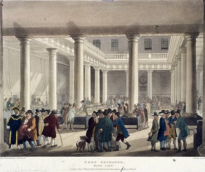 Giełda kukurydzy, Londyn, 1808 autorstwa Augustus Charles Pugin, Thomas Rowlandson