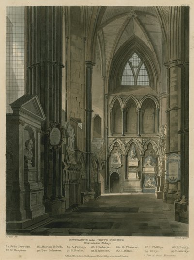 Wejście do Kącika Poetów, Opactwo Westminsterskie, Londyn autorstwa Augustus Charles Pugin