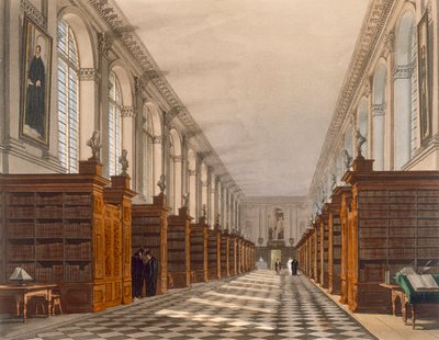 Wnętrze Biblioteki Trinity College, Cambridge, z Historii Cambridge, rytowane przez Daniela Havell (1785-1826), wyd. R. Ackermann, 1815 (akwatinta kolorowa) autorstwa Augustus Charles Pugin