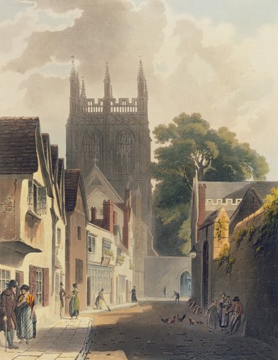 Magpie Lane, Oxford, ilustracja z „Historii Oksfordu” sztychowana przez J. Blucka (fl.1791-1831) wyd. R. Ackermann, 1813 (kolorowa akwatinta) autorstwa Augustus Charles Pugin