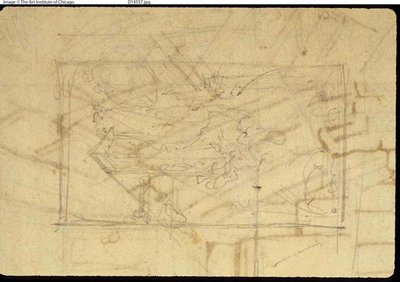 Studium do sali wystawowej, Somerset House, z Microcosm of London (recto); Szkic obrazu: Madonna z Dzieciątkiem (verso) autorstwa Augustus Charles Pugin