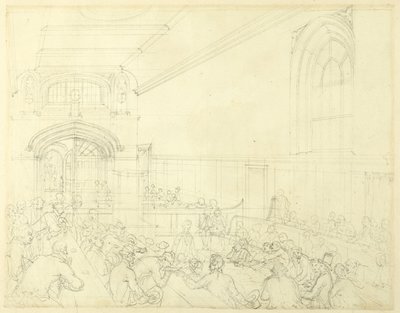 Studium dla Guild Hall, Badanie bankructwa przed wierzycielami, z Microcosm of London autorstwa Augustus Charles Pugin