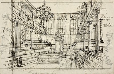Studium dla Izby Gmin z Microcosm of London autorstwa Augustus Charles Pugin