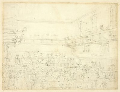 Studium spotkania kwakrów, z Mikrokosmosu Londynu autorstwa Augustus Charles Pugin