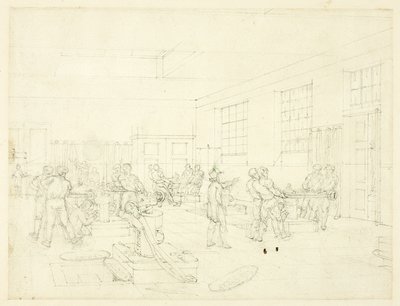 Studium Mennicy, z Mikrokosmosu Londynu (recto); Szkic dziedzińca (verso) autorstwa Augustus Charles Pugin