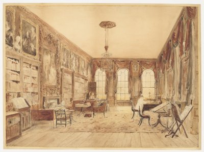 Wnętrze Biblioteki w Cassiobury autorstwa Augustus Charles Pugin