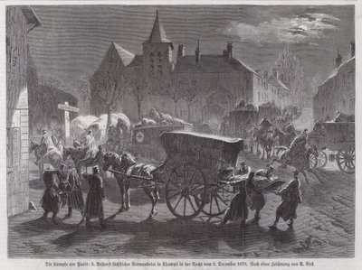 Przybycie żołnierzy saskich rannych w walkach pod Paryżem, wojna francusko-pruska, 2 grudnia 1870 (rycina) autorstwa Augustus J. Beck
