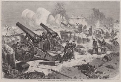 Pruska bateria oblężnicza w parku Le Raincy podczas oblężenia Paryża, wojna francusko-pruska autorstwa Augustus J. Beck