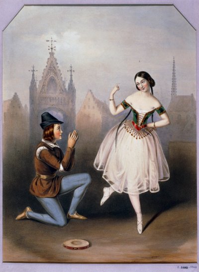 Carlotta Grisi jako Esmeralda i Jules Perrot jako Gringoire - La Esmeralda, balet w 3 aktach ... (litografia) autorstwa Augustus Jules Bouvier