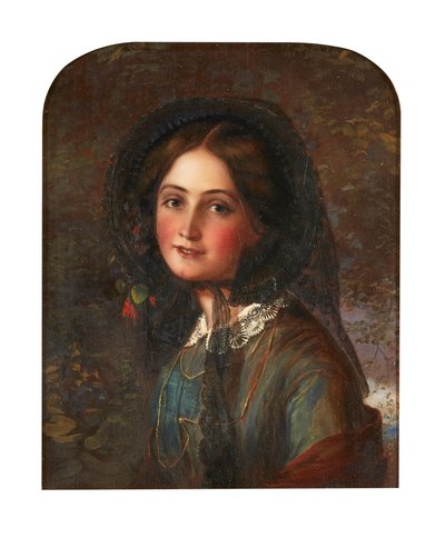 The Lace Bonnet (olej na pokładzie) autorstwa Augustus Leopold (manner of) Egg