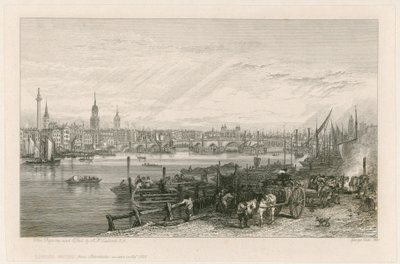 Budowa mostu New London Bridge, 1826 r. autorstwa Augustus Wall Callcott