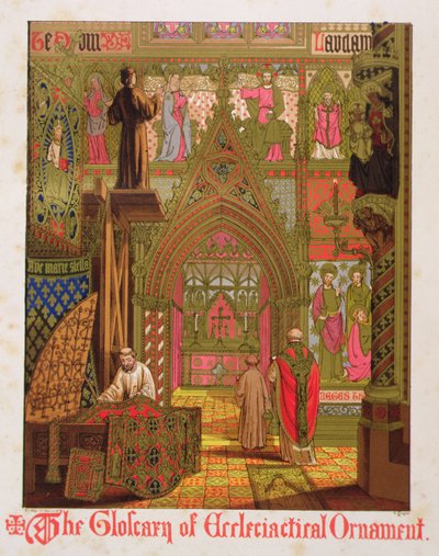 Gobeliny, obicia i obrusy ołtarzowe, z "The Glossary of Ecclesiastical Ornament and Costume", litografia autorstwa H.C. Maguire