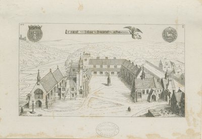 Alton - Zewnętrzna część szkoły przy klasztorze św. Jana: grawerowanie, 1842 r. autorstwa Augustus Welby Northmore Pugin