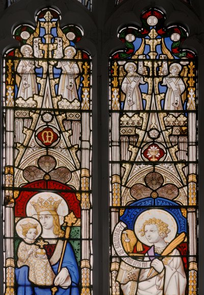 Okno apsydy z Madonną z Dzieciątkiem i św. Janem Ewangelistą, detal, 1841-42 (witraż) autorstwa Augustus Welby Northmore Pugin
