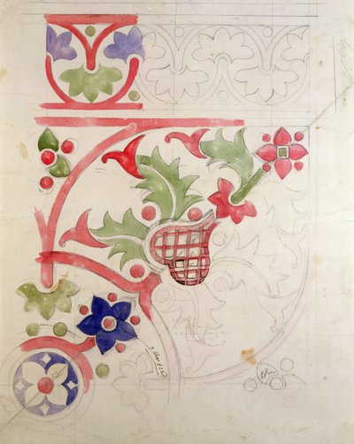 Kwiatowy wzór dla Biblioteki Izby Lordów (ołówek i wc na papierze) autorstwa Augustus Welby Northmore Pugin