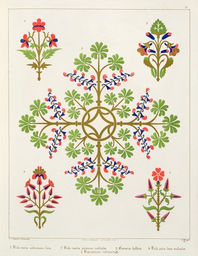 Projekt tapety z motywem róż, wydrukowany przez M. und N. Hanhart autorstwa Augustus Welby Northmore Pugin