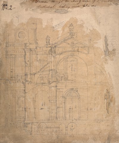 Seção através da nave dos corredores da Catedral de St. Paul com aparência de polonês ocidental autorstwa Augustus Welby Northmore Pugin