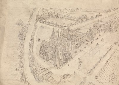 Szkic gotyckiego kościoła i klasztoru autorstwa Augustus Welby Northmore Pugin