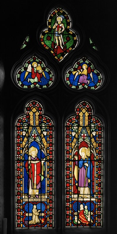 Św. Augustyn i św. Grzegorz, Okno wschodnie kaplicy, ok. 1844 (witraże) autorstwa Augustus Welby Northmore Pugin