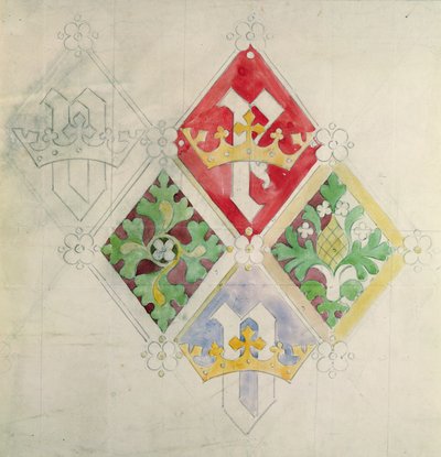 Projekt witraży do Izby Parlamentu (wc i ołówek na papierze) autorstwa Augustus Welby Northmore Pugin
