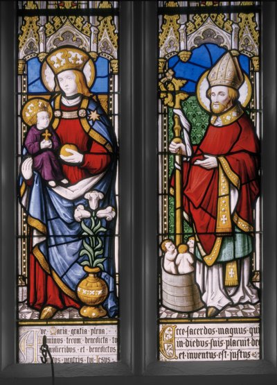 Dziewica z Dzieciątkiem ze św. Mikołajem, detal, 1841 (witraż) autorstwa Augustus Welby Northmore Pugin