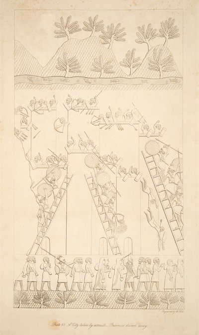 Miasto zdobyte szturmem - Więźniowie wypędzeni, z Pomników Niniwy, wyd. 1849 autorstwa Austen Henry Layard