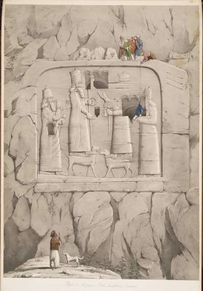 Asyryjska rzeźba naskalna (baw.), z Monuments of Niniveh, wyd. 1849 (grawerowanie) autorstwa Austen Henry Layard