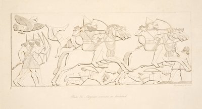 Asyryjscy wojownicy na koniach, z Monuments of Niniveh, wyd. 1849 autorstwa Austen Henry Layard