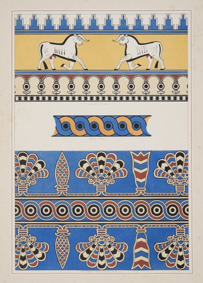 Malowane ozdoby z Nimroud, z Monuments of Niniveh, wyd. 1849 autorstwa Austen Henry Layard