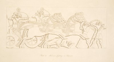 Wojownicy walczący w Rydwanach, z Monuments of Niniveh, wyd. 1849 autorstwa Austen Henry Layard