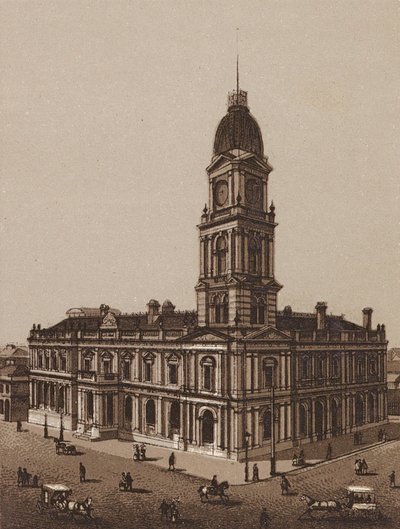 Melbourne, Australia: Hotham Town Hall (litografia) autorstwa Australian School