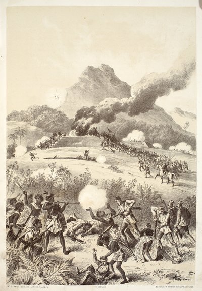 Biorąc redutę Maorysów, z Historii Australazji autorstwa Davida Blaira, McGrady, Thomson i Niven, 1879 autorstwa Australian School
