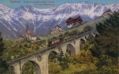Innsbruck - kolejka linowa i wiadukt. Pocztówka wysłana w 1913 roku. autorstwa Austrian Photographer