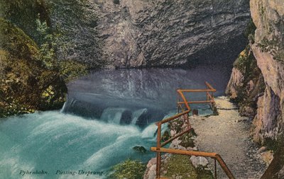 Wodospad Piesling-Ursprung na trasie Pyhrnbahn w Austrii. Pocztówka wysłana w 1913 roku. autorstwa Austrian Photographer