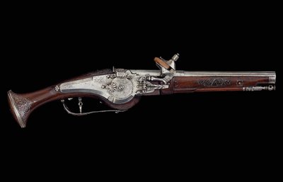 Pistolet karyncki (Ferlach) z blokadą kołową i wewnętrznym automatycznym systemem bezpieczeństwa, ok.1650 (stal i orzech) autorstwa Austrian School