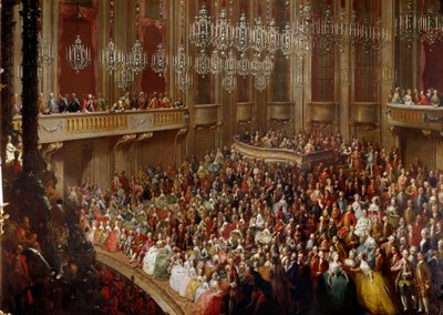 Koncert w Wiedniu w obecności rodziny cesarskiej. Malarstwo szkoły austriackiej z XVIII wieku. Zamek Schönbrunn autorstwa Austrian School